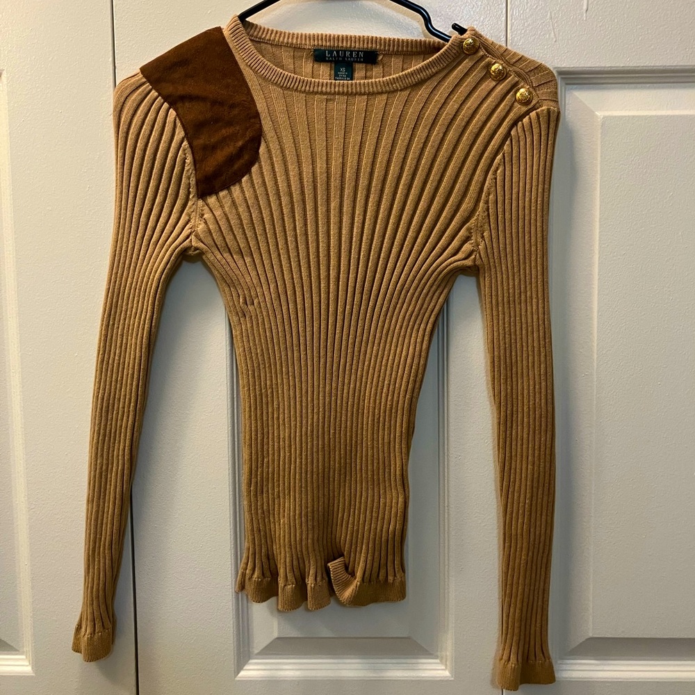 Ralph Lauren Tan Military-Inspired Sweater with Shoulder Detail - XS